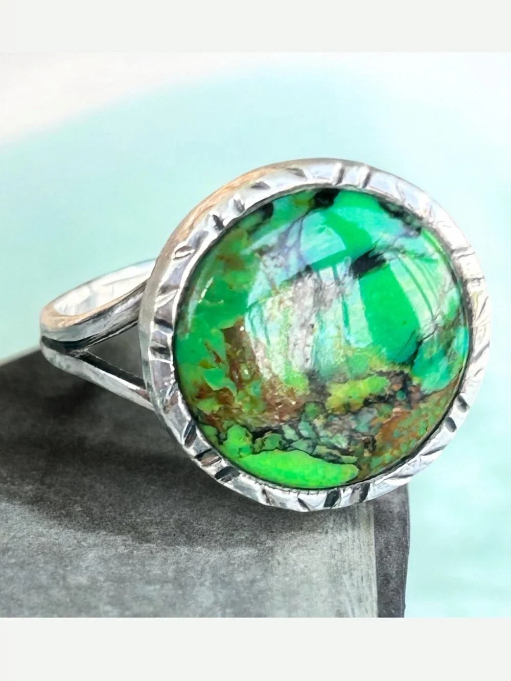 Vintage Mojave Turquoise Stamped Sterling Silver 925 Ring